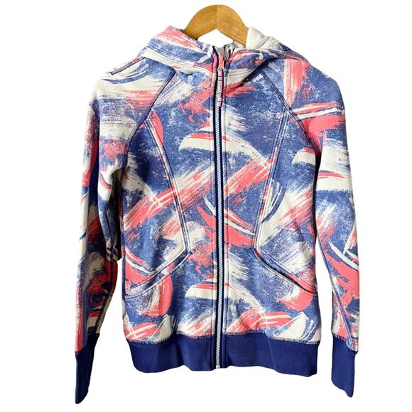 IVIVVA Trippy Solar Pigment Blue Pink Zip Up Hoodie Long Sleeve Thumbhole 12 EUC - Picture 1 of 7